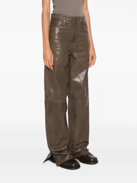 Pantaloni Golden Goose din piele verde