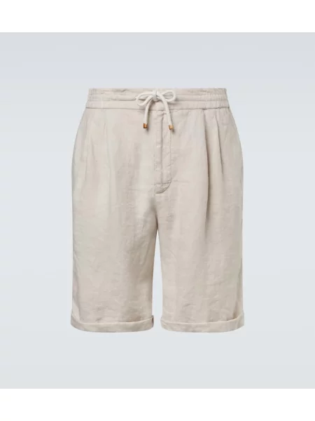 Lněné bermudy Brunello Cucinelli béžové