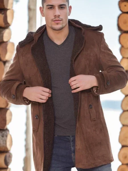 Palton Dewberry din piele de căprioară maro