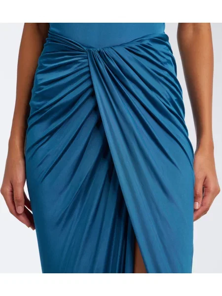 Fusta maxi Balmain din satin drapată albastru