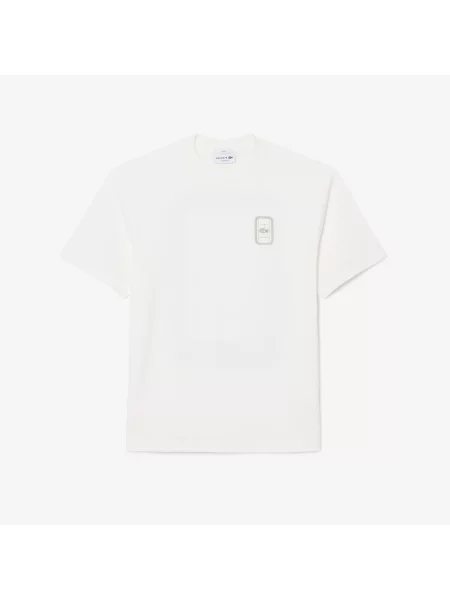 Lacoste Koszulka Z Nadrukiem Tenisowym Jersey Kremowa biały