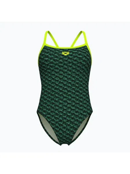 Arena Monogram Challenge Back dark sage multi/artic lime costum de baie dintr-o singură piesă pentru femei