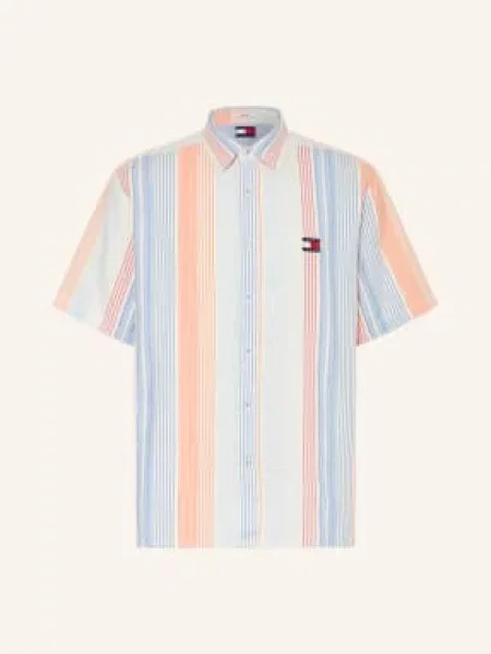 Tommy Jeans Košile S Krátkým Rukávem Relaxed Fit / oranžová / modrá bílá