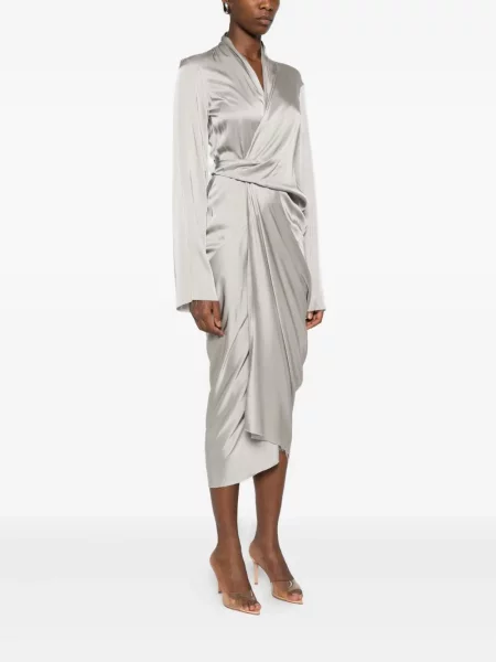 Rochie midi Rick Owens drapată până la genunchi de costum gri