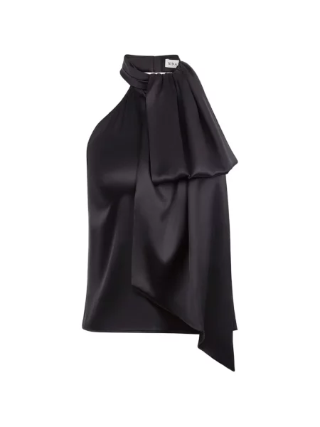 Top Nina Ricci fără mâneci drapat cu gât halter negru