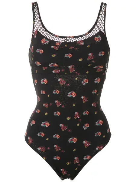 Costum de baie Amir Slama cu model floral plasă negru
