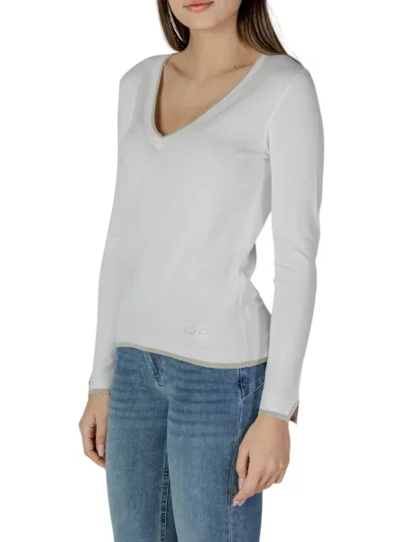 Lekki sweter Liu Jo z dekoltem w serek biały