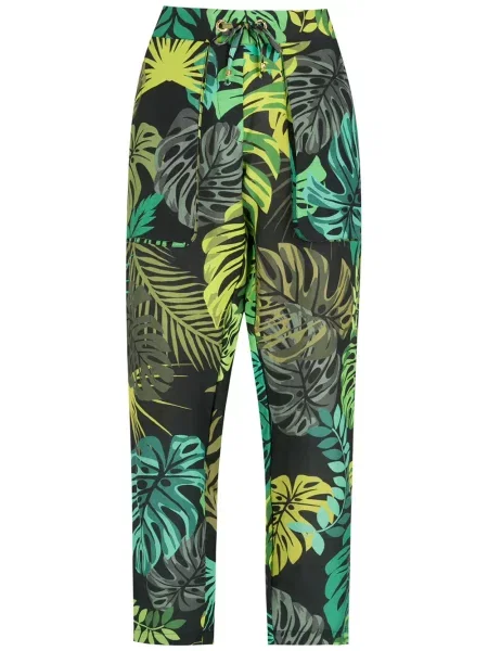 Pantaloni Amir Slama cu imagine cu imprimeu tropical verde