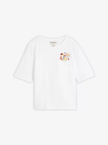 T-shirt z czystej bawełny organicznej z haftem biała