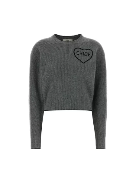 Sweter Chloe wełniany w serca z logo szary