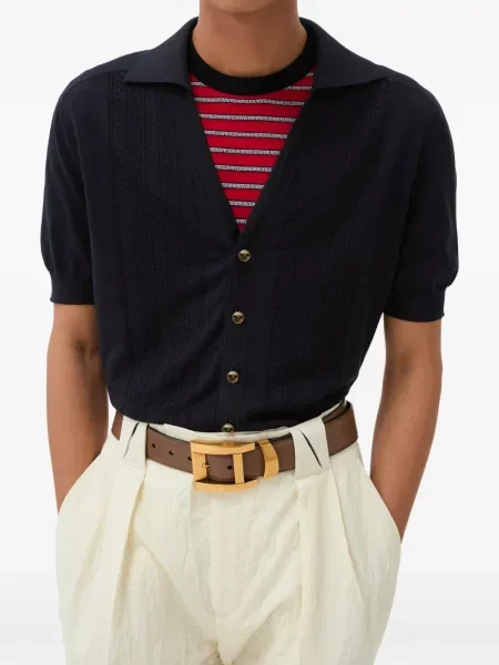 Tricou polo Versace de mătase albastru