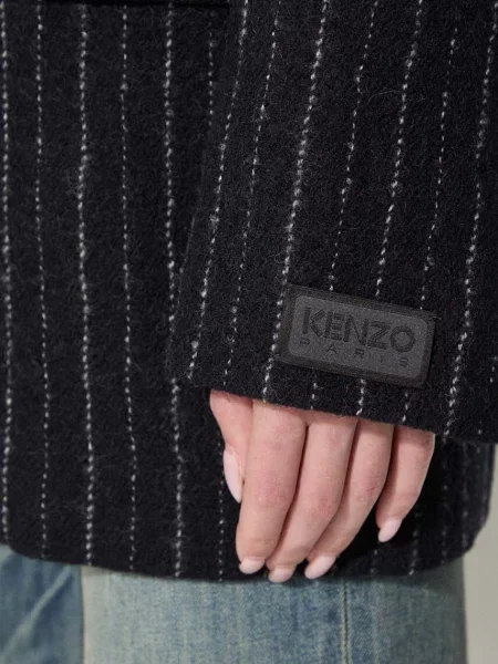 Вовняне пальто Kenzo Tennis Stripes Pea Coat перехідне двобортне чорний