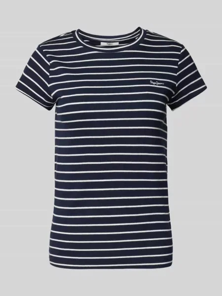 T-shirt z okrągłym dekoltem model ‘MERIBEL’ Pepe Jeans granatowa