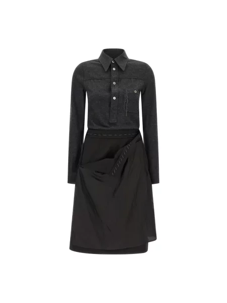 Sukienka midi Maison Margiela wełniana z długim rękawem szara