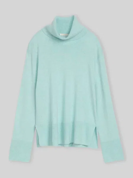 Sweter z golfem z kaszmiru z rozcięciami po bokach Tom Tailor miętowy