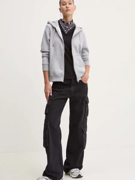 Кофта Guess Jeans з капюшоном однотонна сірий