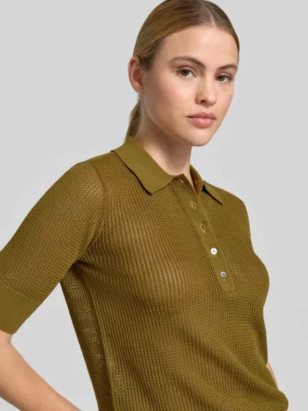 Polo z dzianiny ażurowej Style Icon Collection oliwkowa