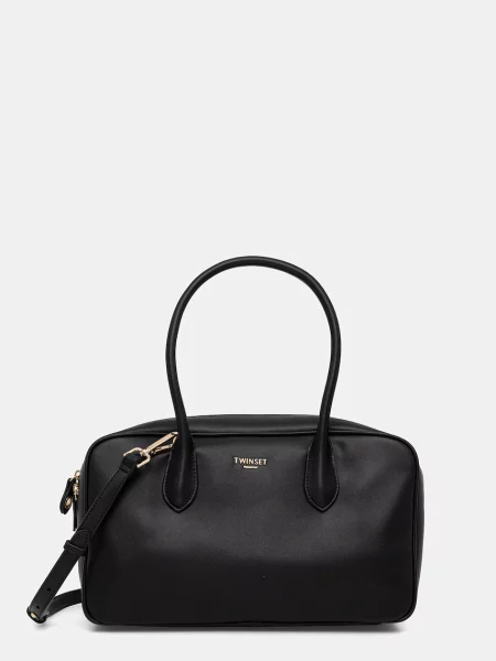 Lniana duża torebka bucket Twinset czarna