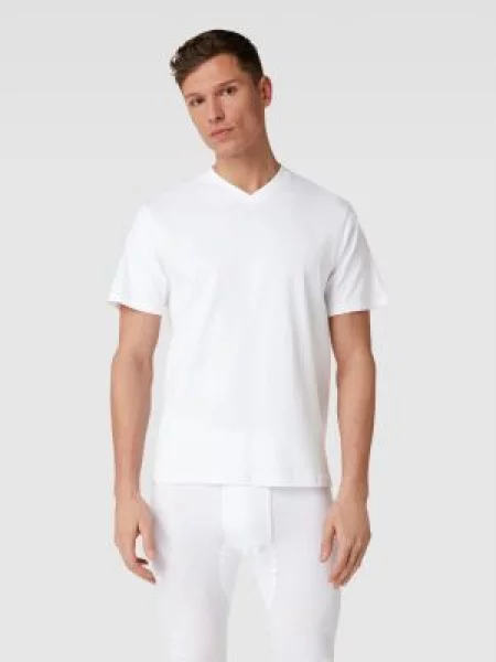 T-shirt z dekoltem w serek w zestawie 2 szt. model ‘PURE COTTON’ Götzburg Wäsche biała