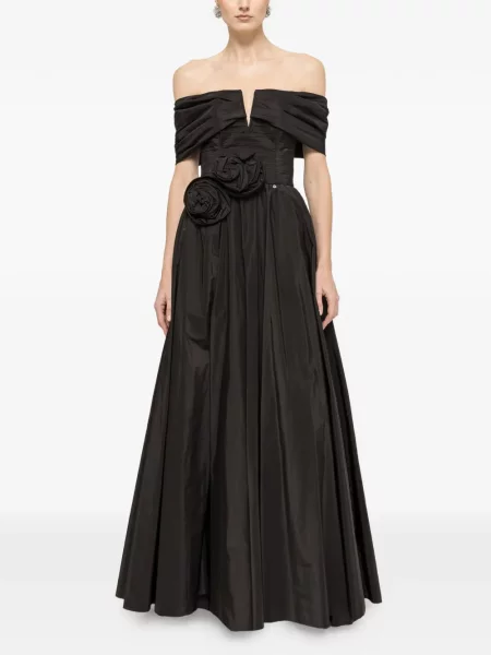 Rochie maxi Nissa cu model floral cu aplicații de costum negru