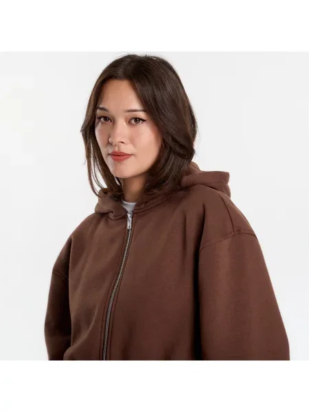 Φούτερ Urban Classics Fluffy Cropped Zip Hoodie Chocolate Brown S καφέ