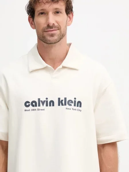 Polo tričko Calvin Klein Jeans s potiskem béžová