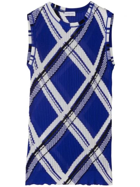 Vestă Burberry de mătase în carouri cu nervuri albastru