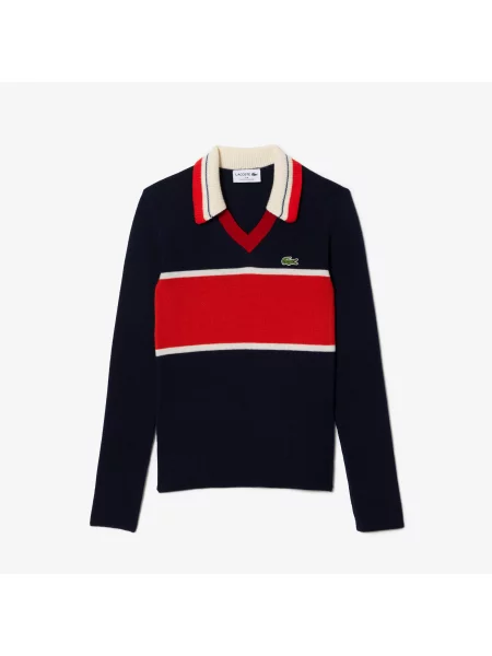 Lacoste French Made Contrast Golf Sweter biały