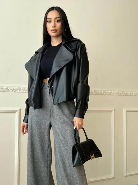 Шкіряна куртка Jadone Fashion Deyt_chor штучна шкіра чорний