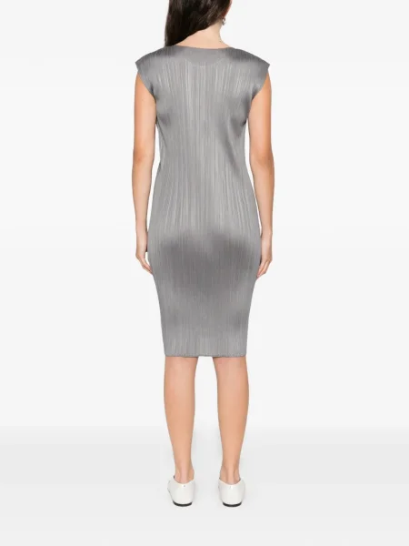 Плисирана миди рокля Pleats Please Issey Miyake без ръкави до коляното сиво