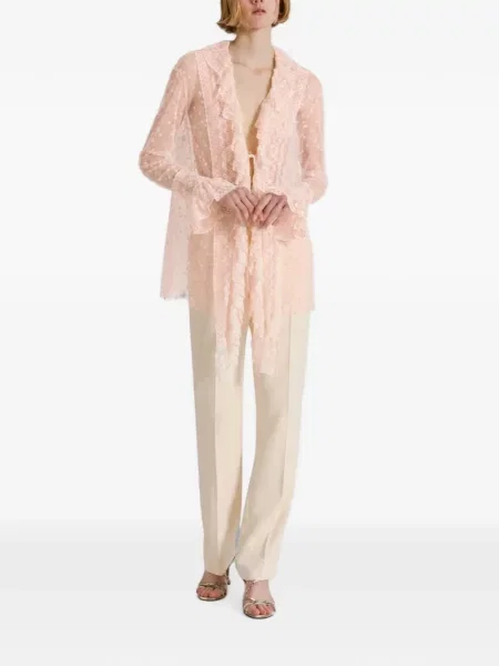 Bluză Alberta Ferretti cu volane din dantelă roz