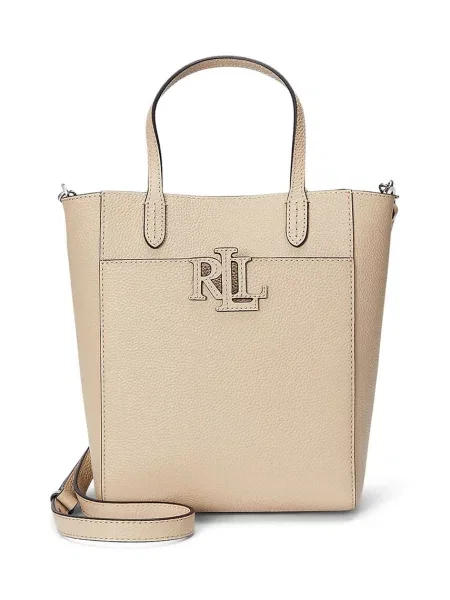Кожена чанта Lauren Ralph Lauren бежово