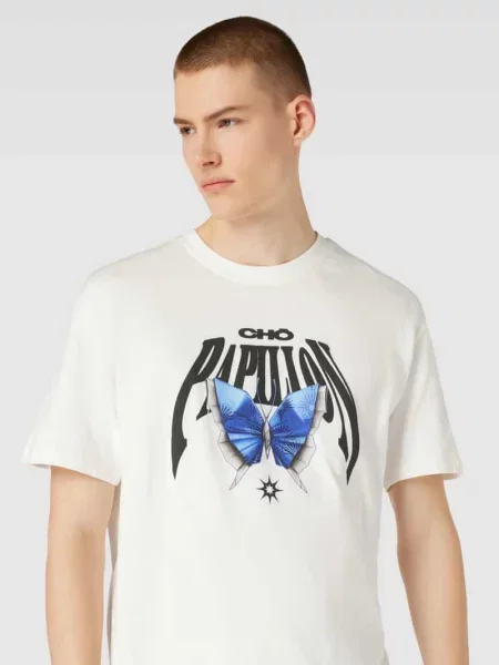 T-shirt z nadrukiem z motywem model ‘ORIGAMI’ Mister Tee biała