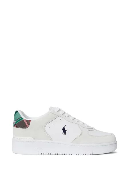 Tricou Polo Ralph Lauren din piele cu broderie în carouri maro