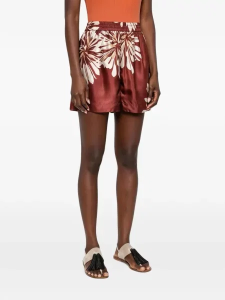 Pantaloni scurți Brunello Cucinelli de mătase cu model floral cu imagine roșu