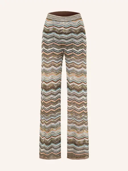 Missoni Pletené Kalhoty S Třpytivou Přízí A Flitry tmavě hnědá tyrkysová oranžová