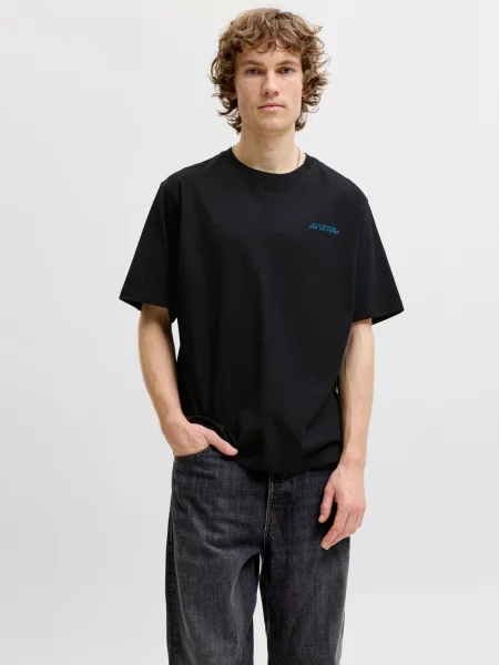 JACK & JONES Tričko JJLEMON azúrová / oranžová / pitaya čierna