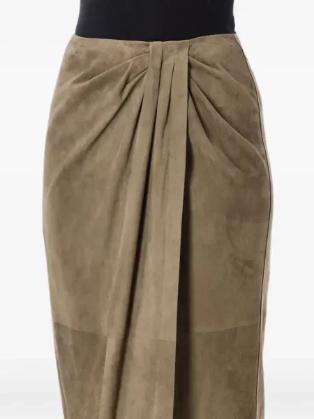 Fustă midi Ralph Lauren Collection din piele de căprioară drapată