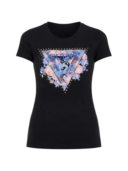 Tricou Guess cu model floral cu imagine negru