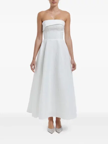 Rochie midi Post Meridiem din jacard până la genunchi de costum alb
