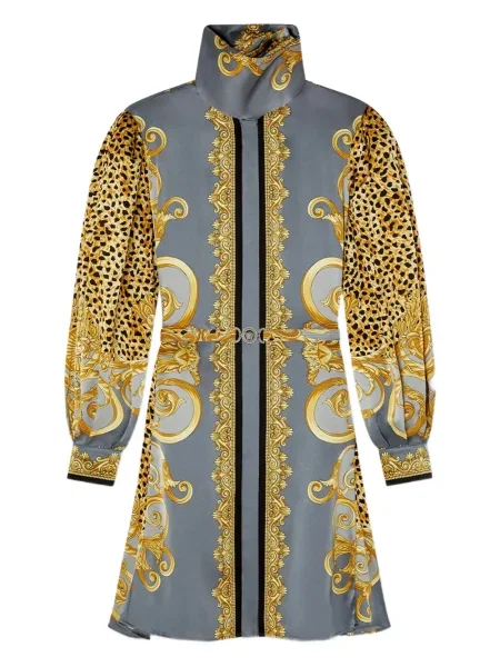 Rochie Versace de mătase cu imagine cu imprimeu animal print gri