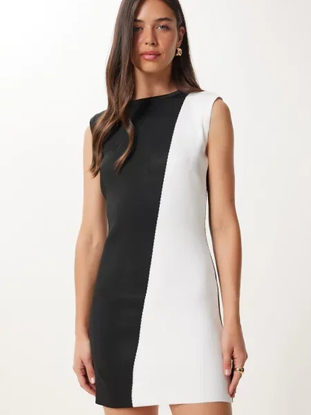 Happiness İstanbul Rochie tricotat negru alb