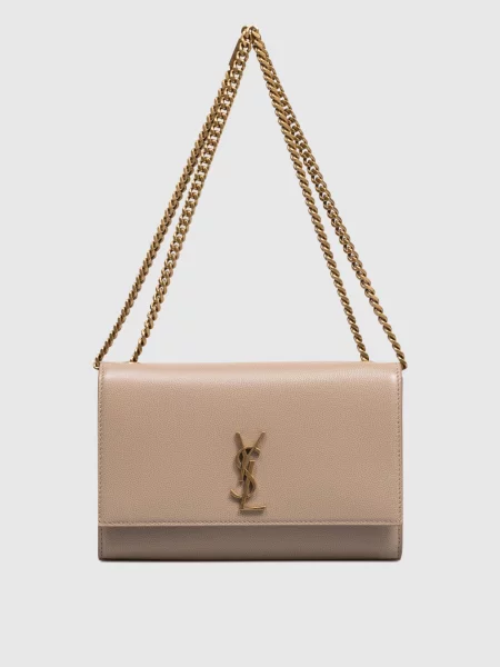 Шкіряний клатч Saint Laurent бежевий