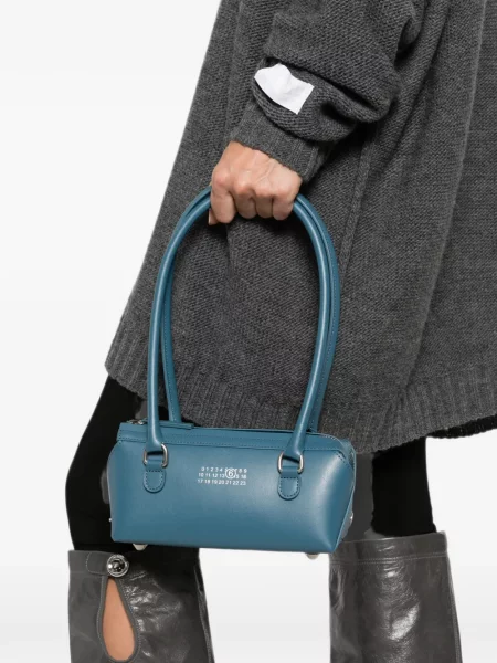 Кожена чанта Mm6 Maison Margiela с принт синьо