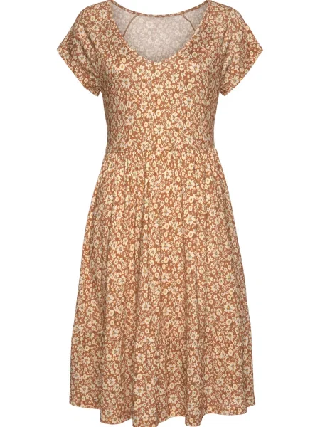 BUFFALO Rochie maro caramel / crem galben