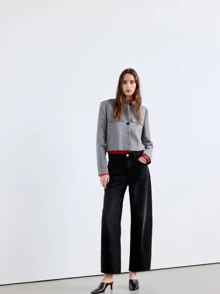 Dżinsy balloon ze średnim stanem black denim Kobieta 34 MANGO czarne