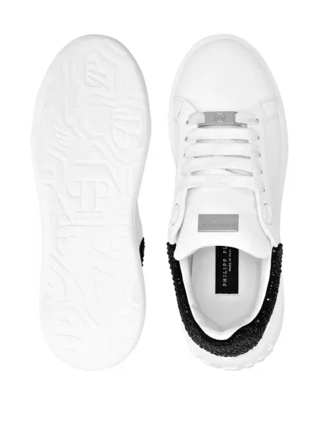 Sneakerși Philipp Plein cu platformă de cristal alb