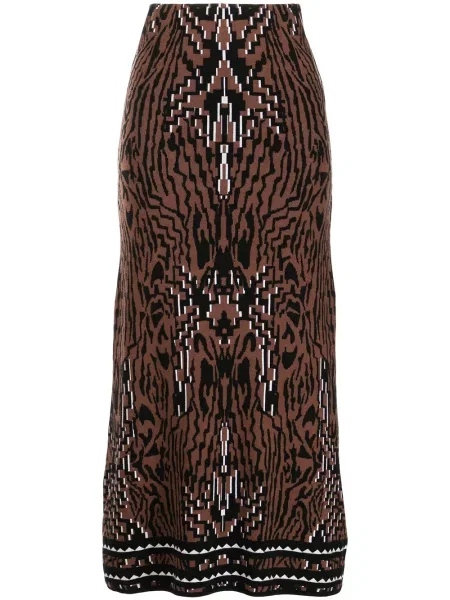 Spódnica midi Hayley Menzies żakardowa w tygrysie prążki do kolan brązowa