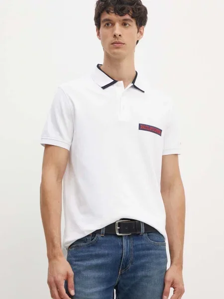Тениска с яка Tommy Hilfiger с апликация бяло