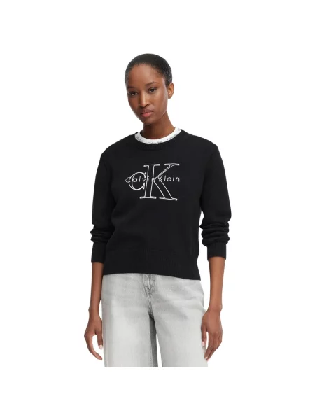 Calvin Klein Jeans Sveter / biela čierna